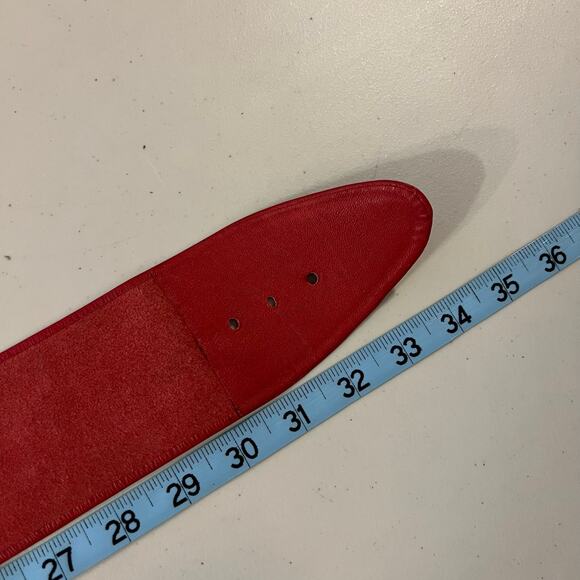 Vintage 90s Red Soft Genuine Leather Wide Golden Buckle Wrap Belt Size M - Picture 8 of 10